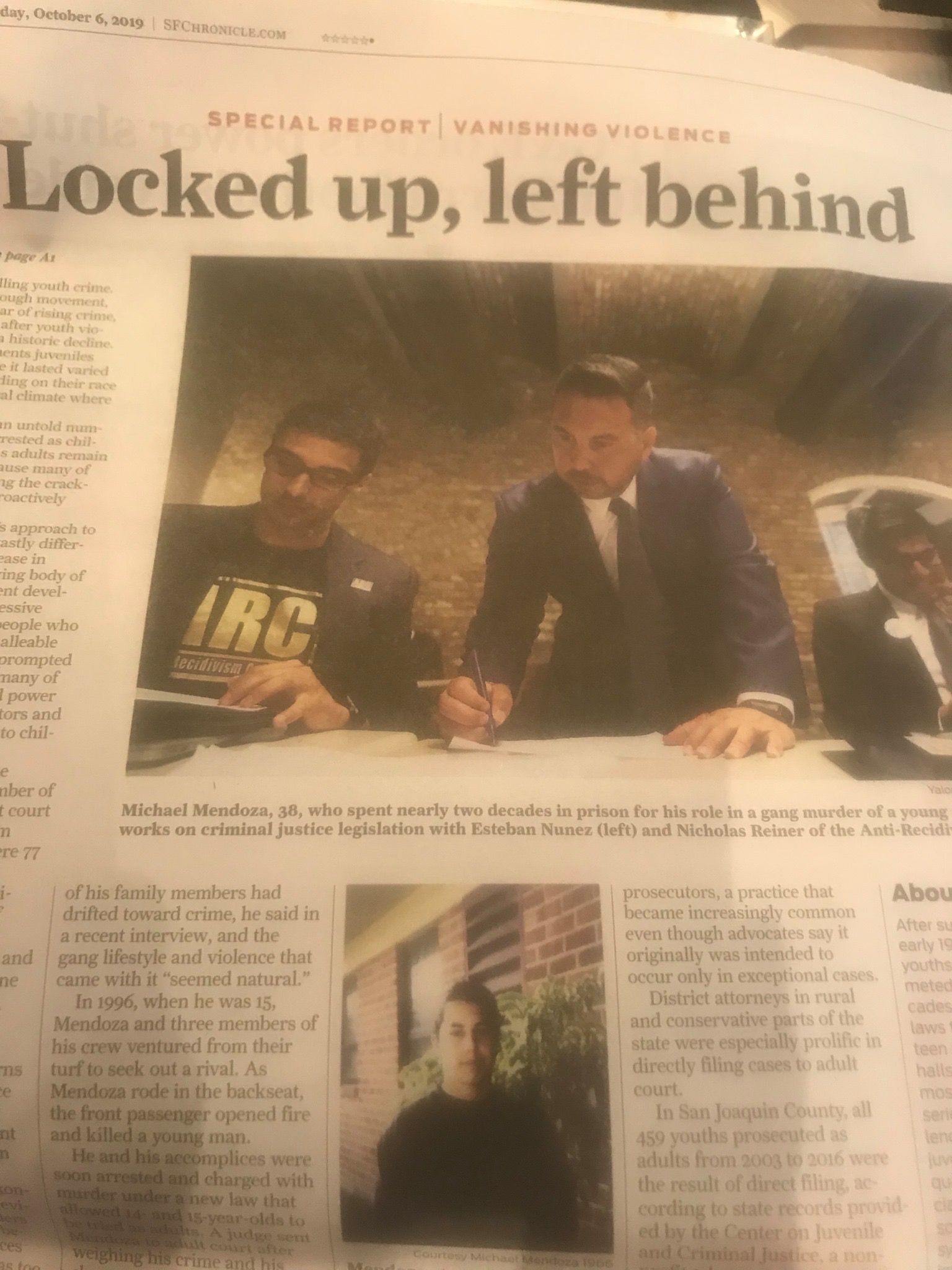 San Francisco Chronicle front page feature on Michael Mendoza