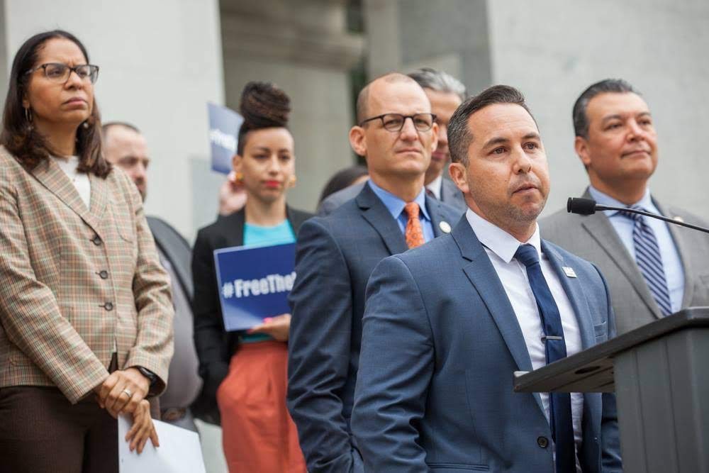 Michael Mendoza at press conference outside Capitol building